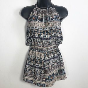Audrey Small Moroccan elephant print halter romper